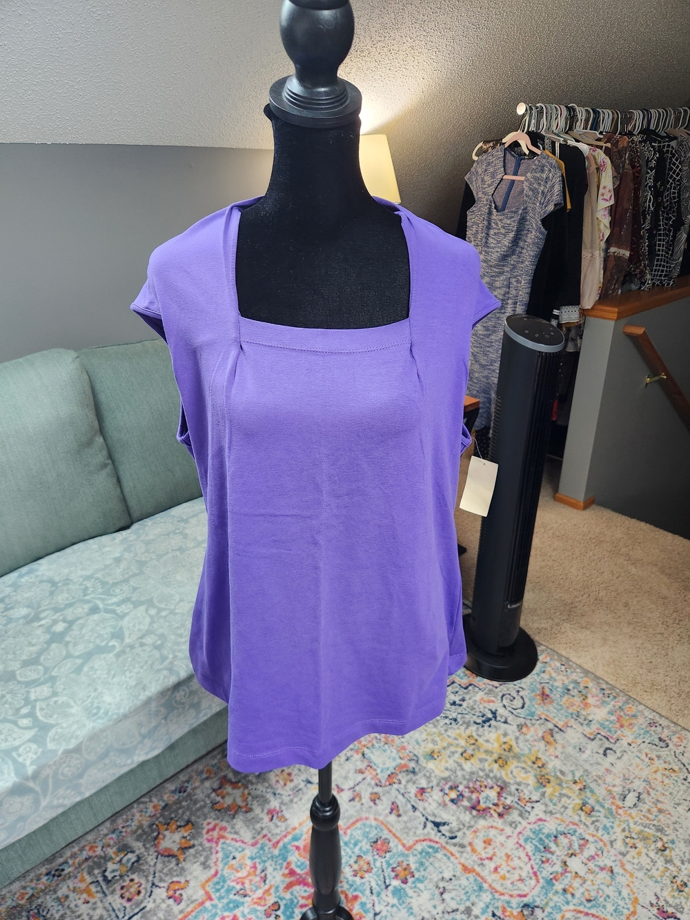 Coldwater Creek Anytime Squareneck Top Purple Large NWT - Picture 2 of 7